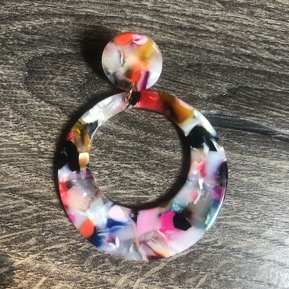 Acetate Round Multicolor Tortoise Drop Earrings - Picture 4 of 5